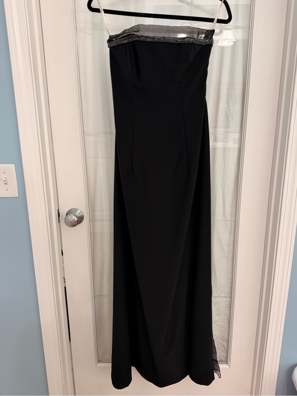David's Bridal Black Strapless formal Gown with beaded neckline